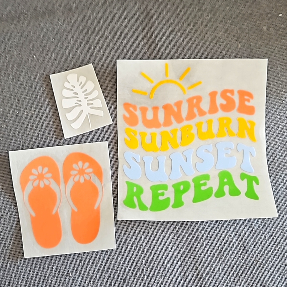 Set of 3 Vinyl stickers Beach theme Sunset flip flops for cups, coolers etc NEW